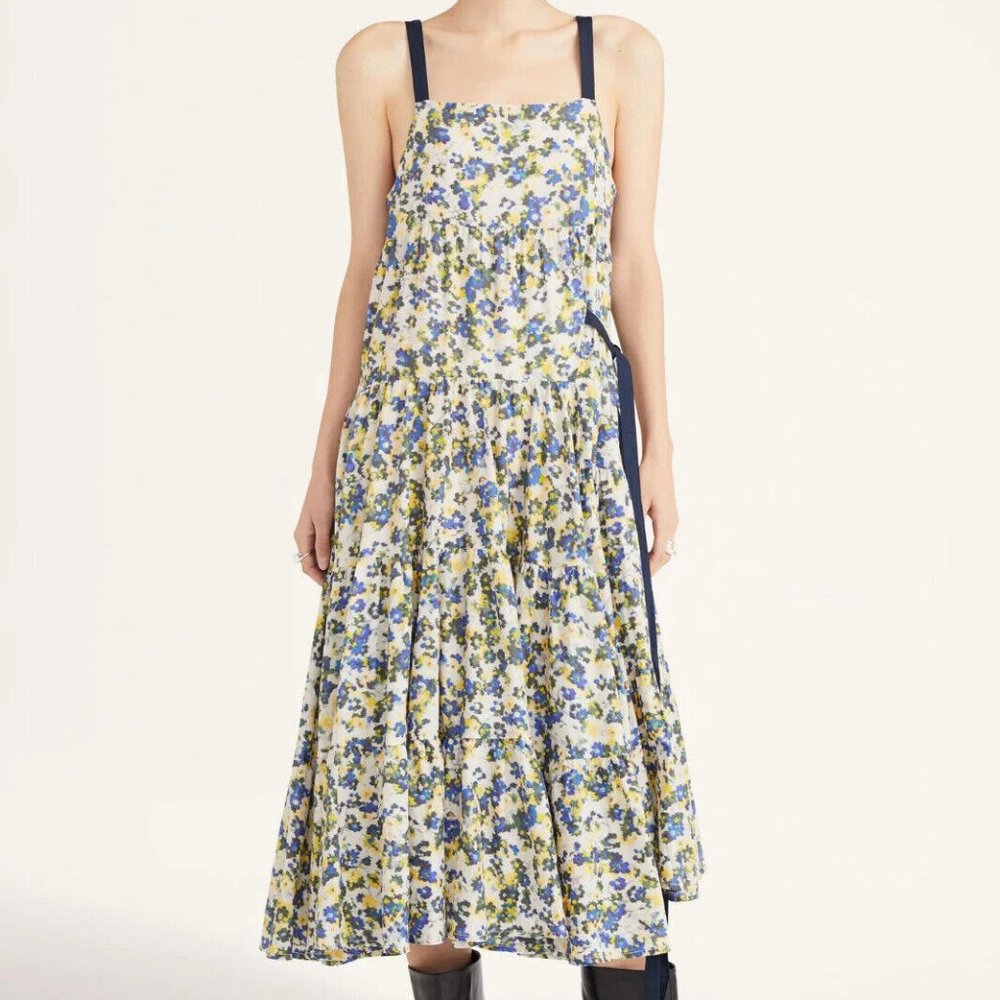 Merlette Birggi Midi Dress Floral Printed Ruffle Tiered Cotton Resort XS 261905